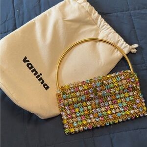 Vanina Nuance Baguette Multicolor Beaded Handbag with Gold Handle